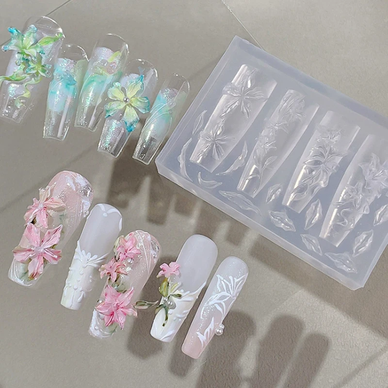 꽃 장미 튤립 실리콘 네일 아트 몰드 DIY 네일 장식 액세서리 네일 살롱 매니큐어 도구