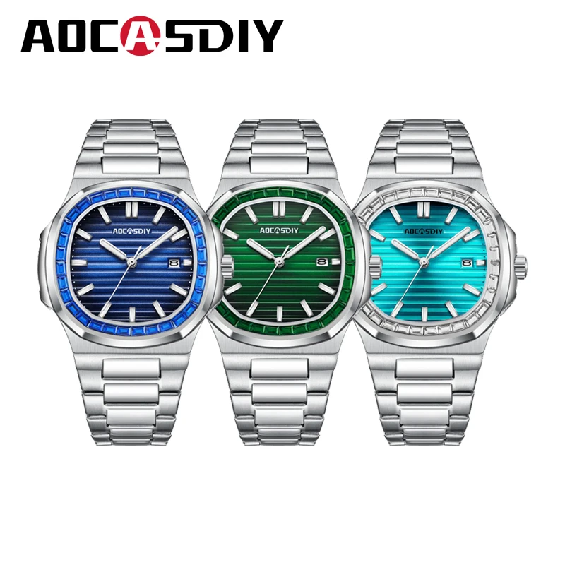 New Rhinestone Men's Watch Business Casual Waterproof Calendar Luminous Quartz Wristwatch Fashion Watches for Men reloj hombre