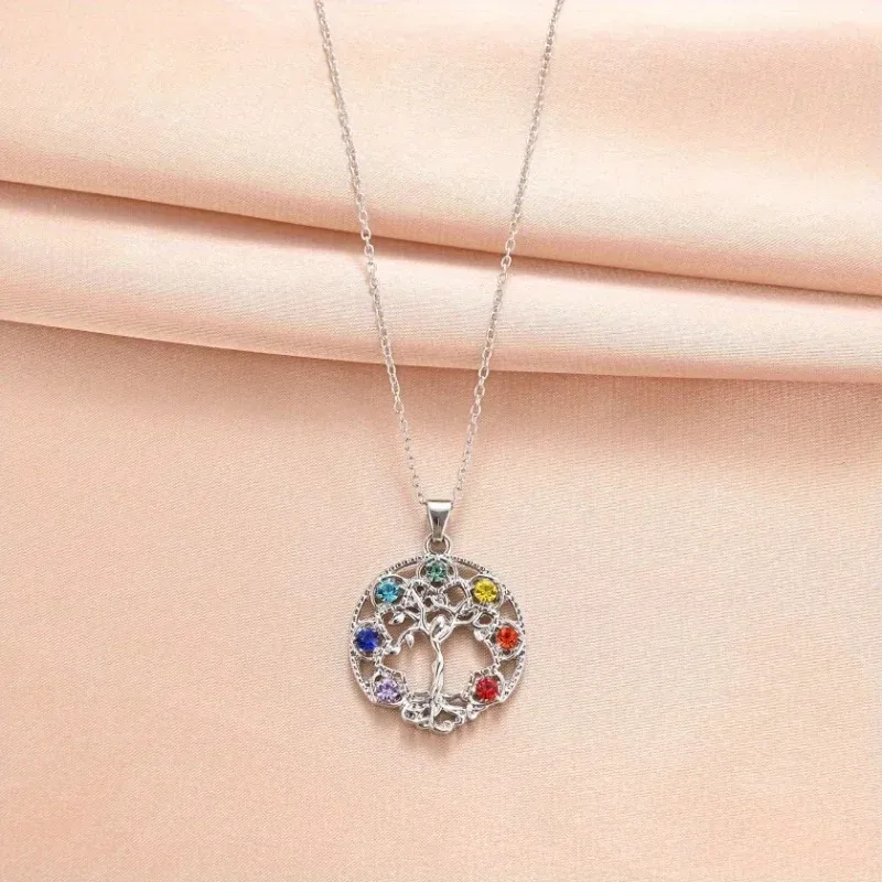 Yoga Chakra Healing 7-Chakra Tree of Life Pendant Necklace for Women