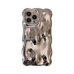 Silver 3D Bubble Wave Edge Case with Glossy Finish and Full Protection - iPhone 15 Plus (Plating Silver)