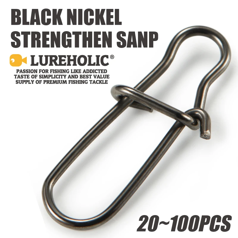 Snap rapide renforcé LUREHOLIC noir nickel SUS304 pour leurres durs et souples pêche 20-100 pièces tailles variées
