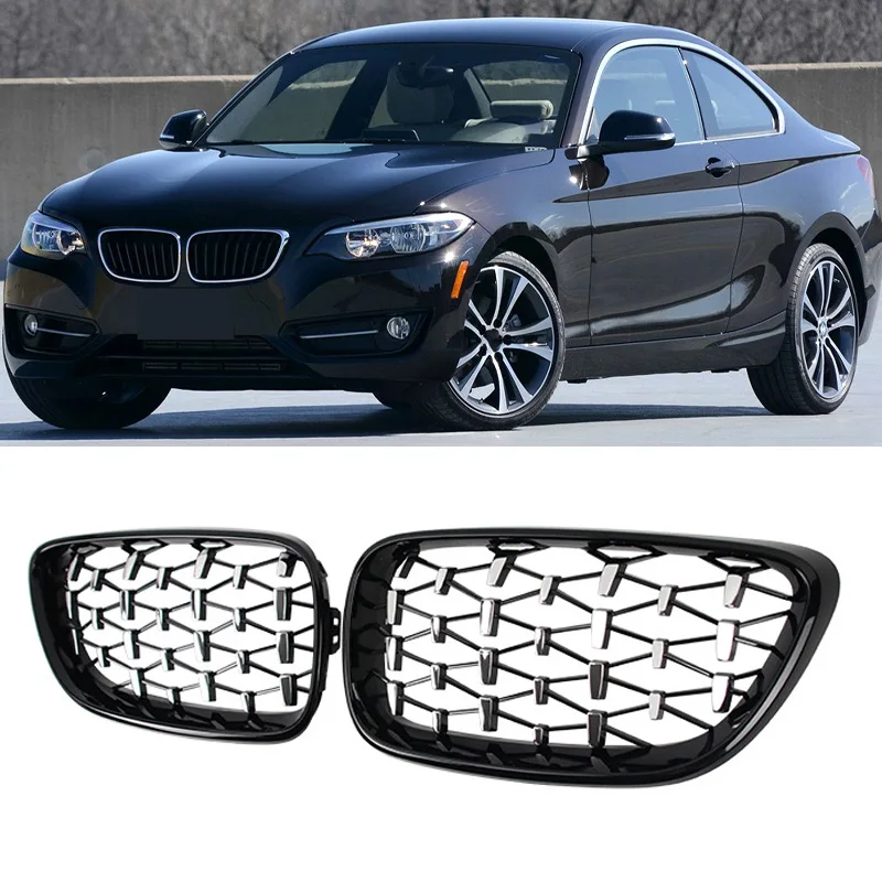 

For BMW 2 Series F22 F23 F87 M2 Diamond Car Front Kidney Grille Racing Grill Silver Grills Gloss Black Grilles 14-19 Accessories