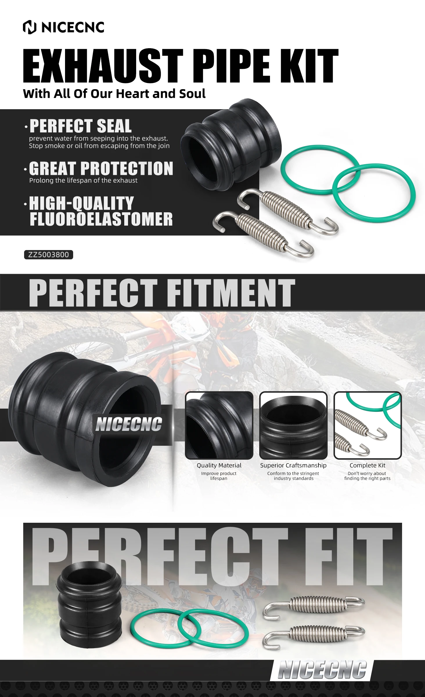 NICECNC Auspuffkupplungs-Kit für Beta RR 300 RR 250 2013-2023 Schalldämpfer-Endrohr Gummidichtung für KTM EXC 300 250 XCW MXC XC SX 6D – Detail 1