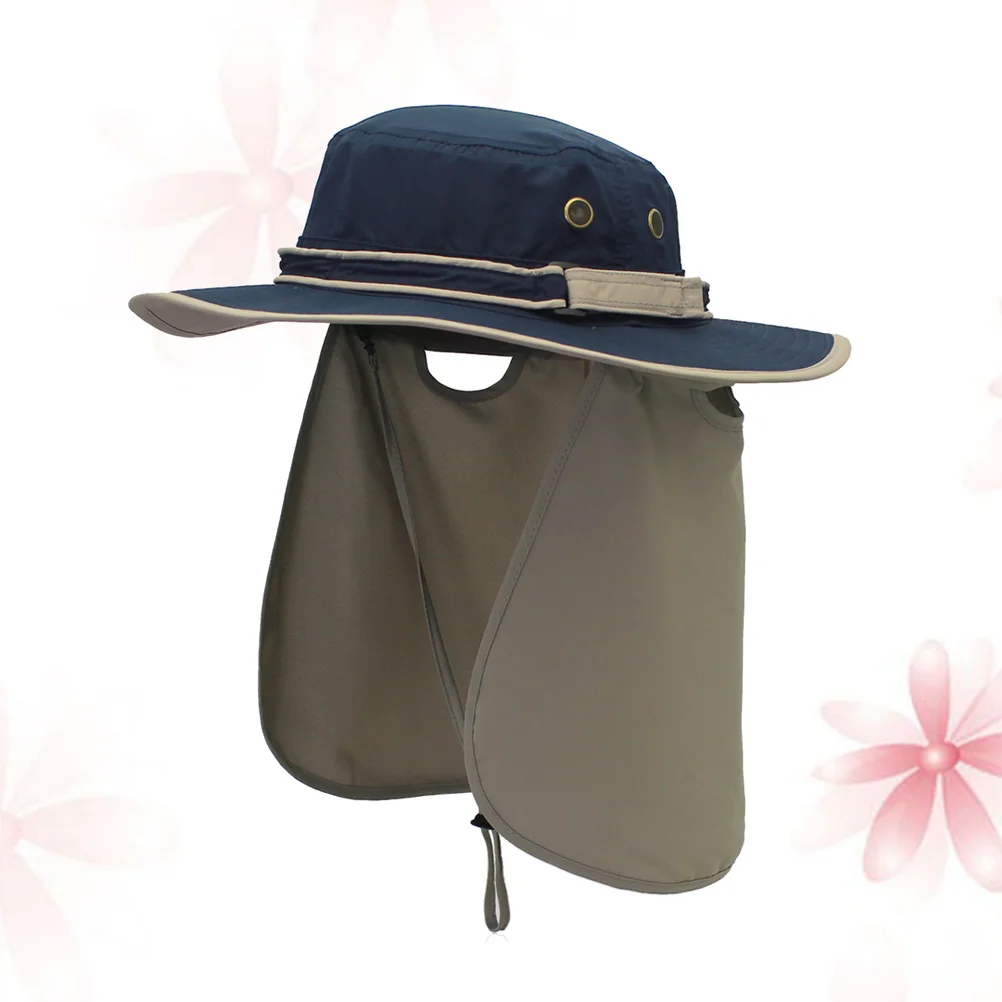 

Outdoor Activities Hat Shade Hat UV Protecting Sun Hat Sun Protection Wide Brim Hat with Neck Flap (Dark Blue + Light Grey