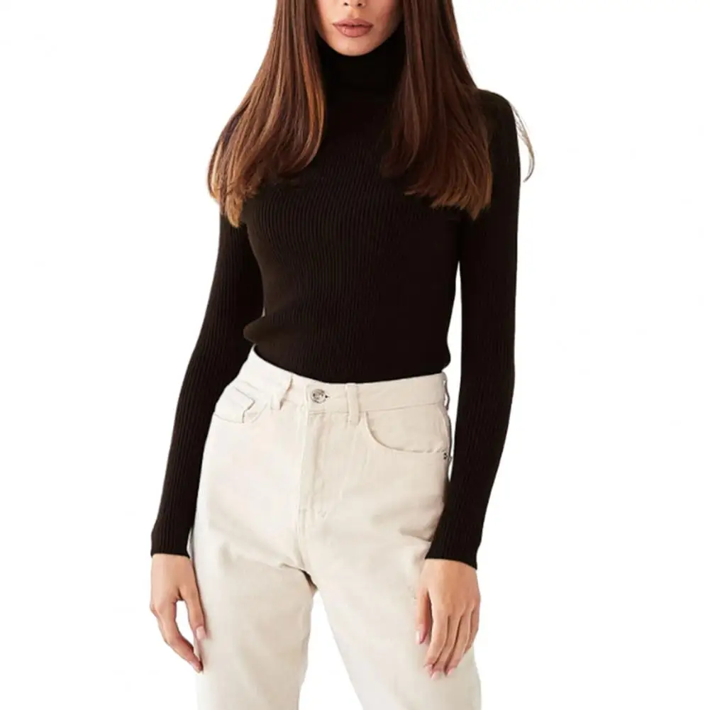 

Long Sleeve Bottoming Shirt Chic Cozy Women's Ribbed Turtleneck Knitwear Slim Fit Long Sleeve Pullover Tops for Versatile