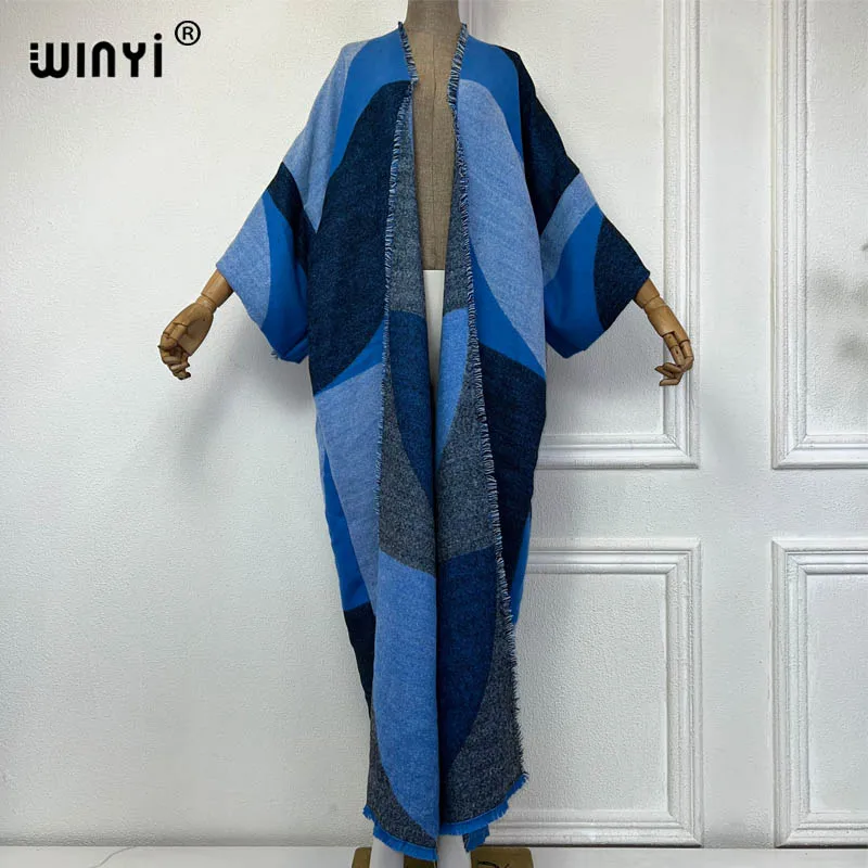 WINYI winter coat Africa women Retro Geometric print Luxury Fur Loose OverCoat Thick Warm long down coat Europe cardigan jacket