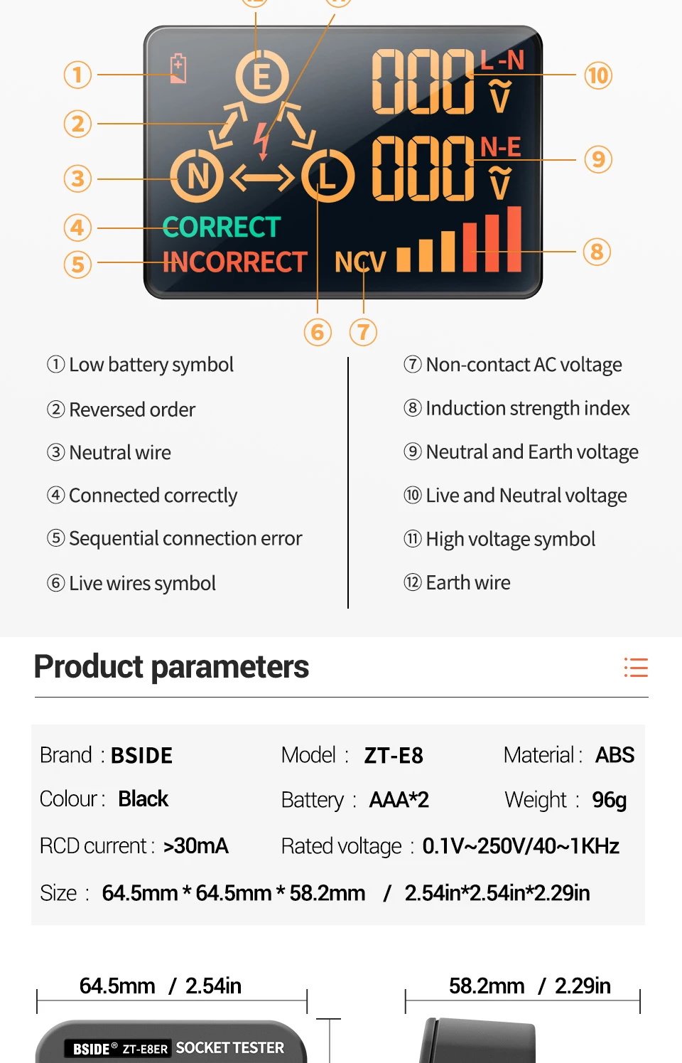 Socket Tester BSIDE Smart Socket Tester Smart Socket Voltage Checker RCD GFCI Test NCV Live Neutral Test EU US UK Plug Table