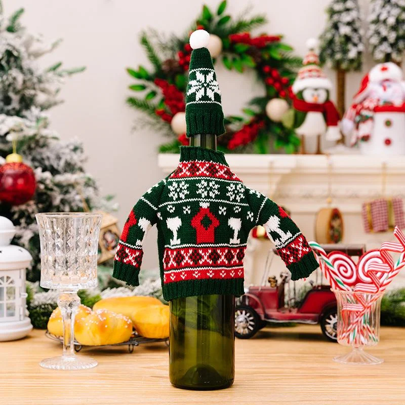 Christmas Decoration Supplies Sweater Wine Bottle Cover Table Atmosphere Decoration Knitted Red Wine Cover Small Sweater Dress