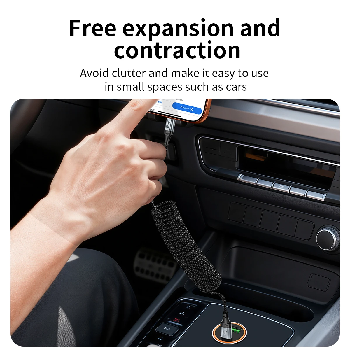 HOCO Spring USB C PD Fast Charging Cable with Telescopic Design