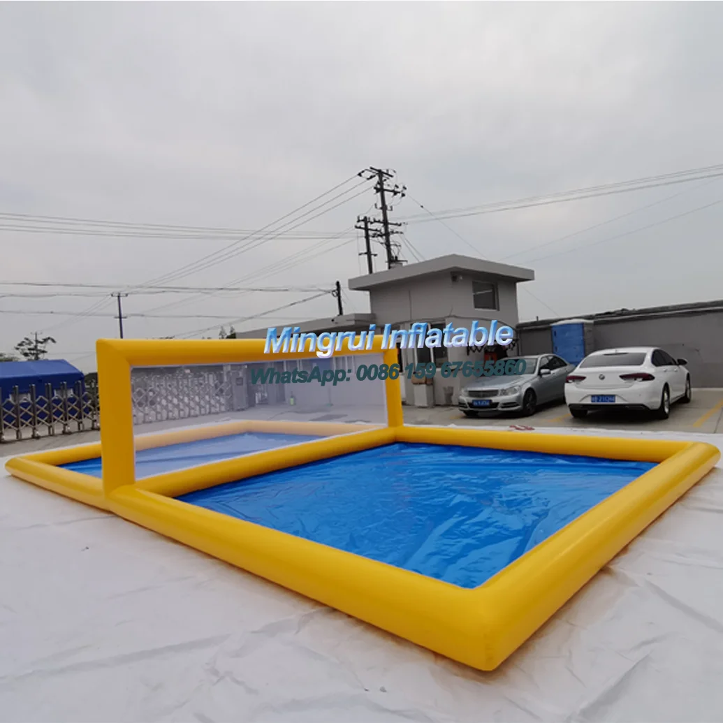 Giant Inflatable Yellow Beach Pool, Volleyball Court Field for Family Reunion Party, Holding Water Park Game Play, 33x17ft