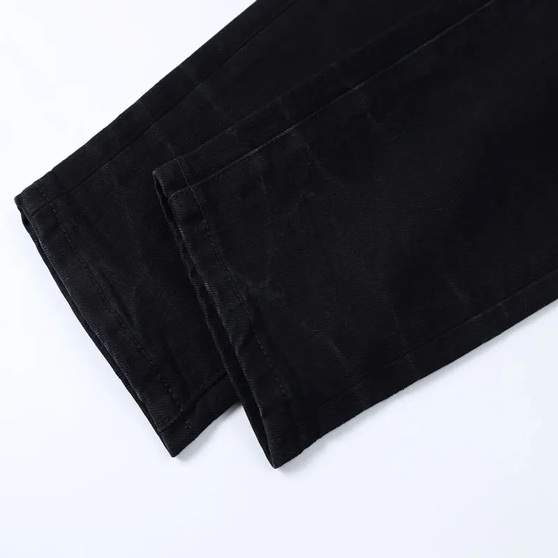 High Street Fashion Men Jeans Elastic Retro Black Gray Skinny Fit Ripped Jeans Men Bandanna Patched Designer Hip Hop Brand Pants
