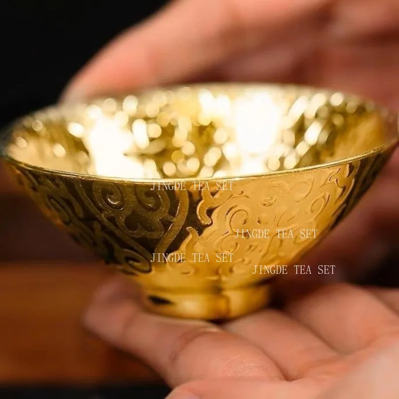 75ml Gilded Master's Cup Household Chinese Style Bamboo Hat Tea Cup Kungfu Tea Set Drinking Utensils Tea Ceremony Accessories