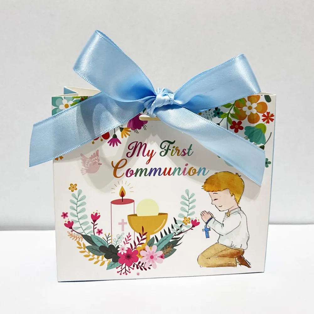 La confezione regalo per la prima comunione scatole per imballaggio al cioccolato con caramelle bapertiche festa di compleanno per bambini scatola per bomboniere con decorazione per Baby Shower 10