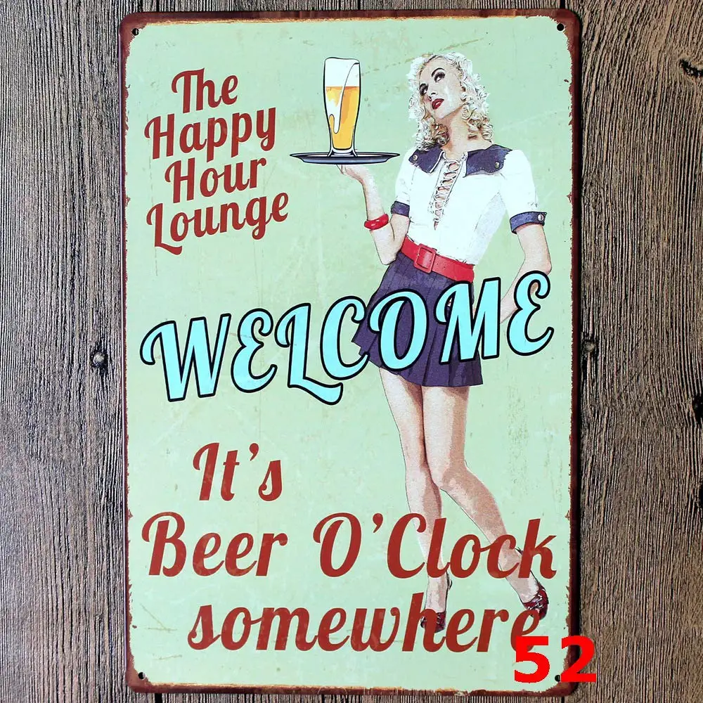 

Retro Design The Happy Hour Lounge Tin Metal Signs Wall Art | Thick Tinplate Print Poster Wall Decoration for Kitchen/Restauran