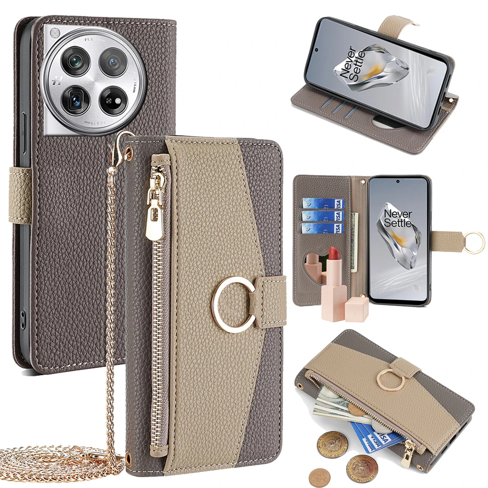 Premium Business Crossbody Phone Case with Zipper Wallet and Metal Chain