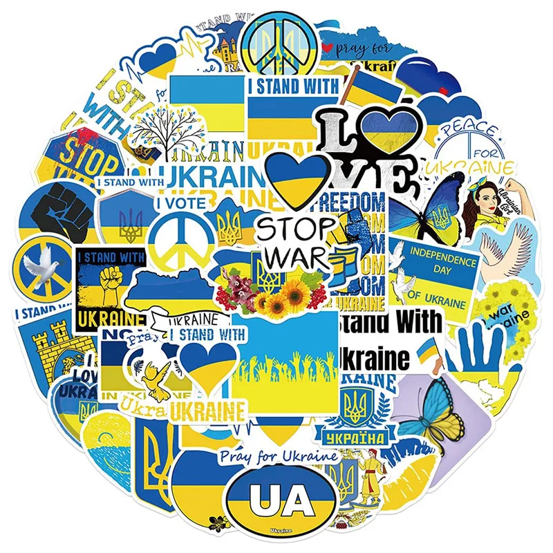 10/50Pcs Blue Yellow Ukraine Peace Stickers National Flag Suitcase Luggage Laptop Skateboard Kids Gifts Toys |