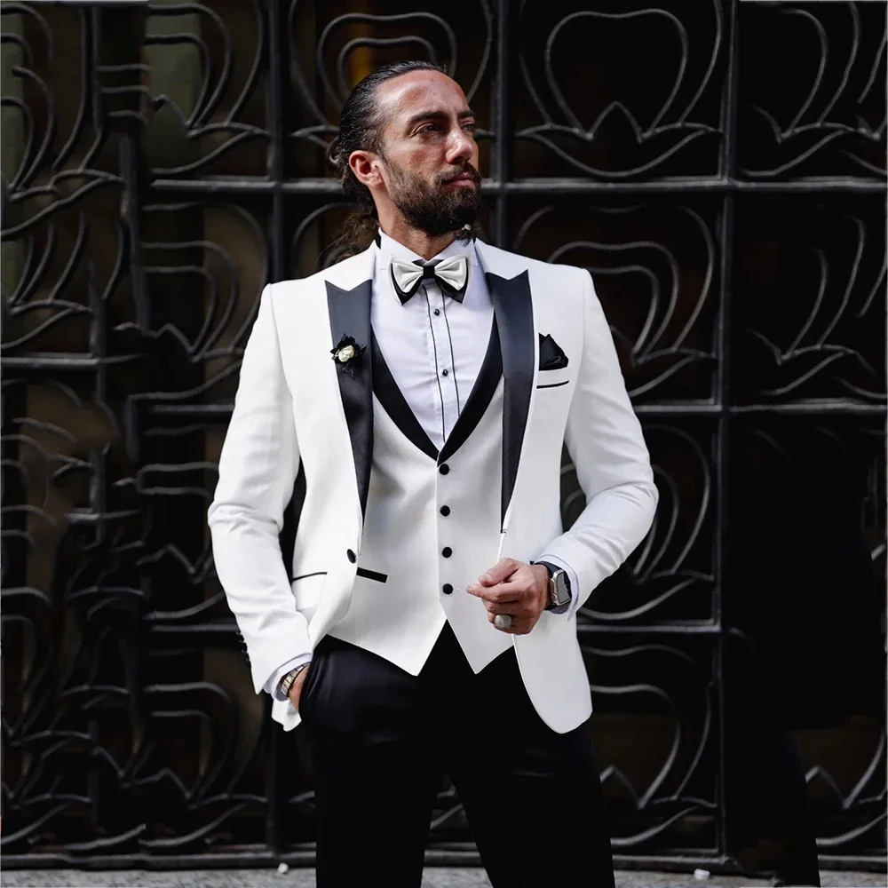 

New Fashion Wedding Suits For Men 3 Pieces Formal Elegant Male Suits Groom Tuexdos Blazer+Vest+Pants Costume Homme Mariage