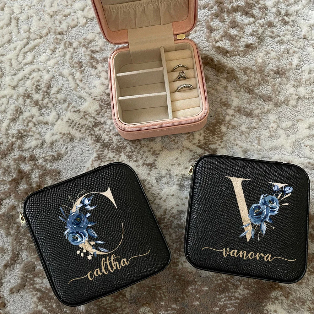 Custom Leather Jewelry Box with Name Personalized Travel Jewelry Organizer Storage Case Bridesmaid Proposal Gifts