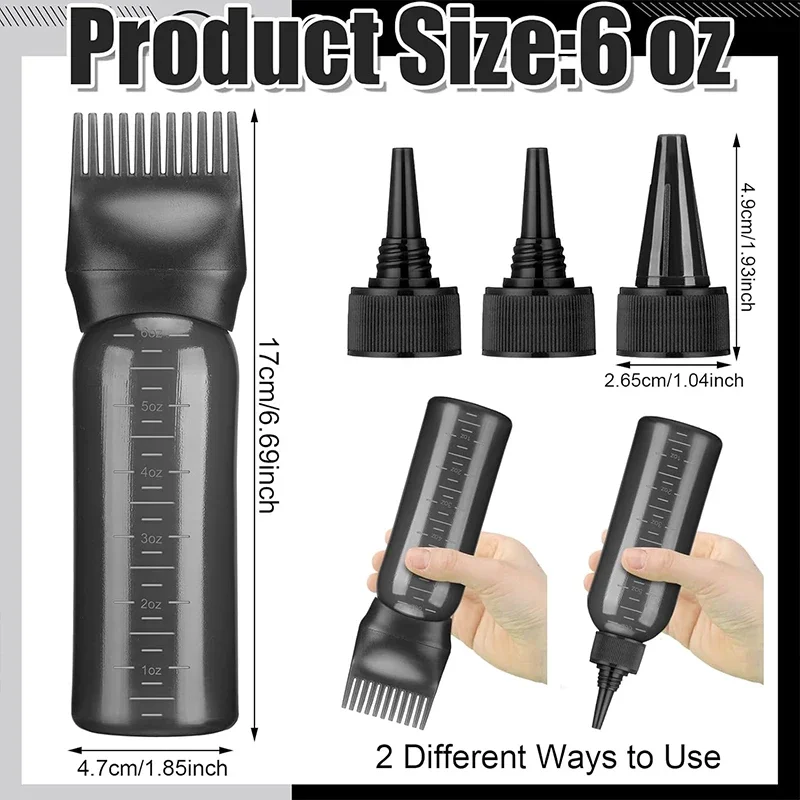 Hair Oil Application Bottle 6 Ounces Hair Dye Bottle Root Comb 3 Pointed Mouth Caps For Scalp
