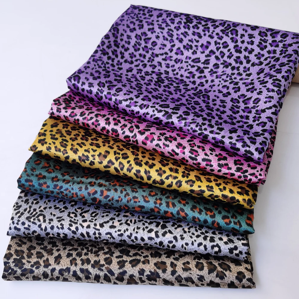 1 meter X 1.48 meter Africa Leopard Print Satin Fabric Scarf Gown Pyjamas Material Lining 2