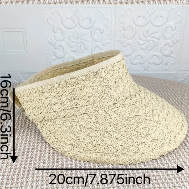 Women's Summer Sun Visor Hat, Foldable Straw Breathable Open-Top , Travel Beach Running Fashion Accessory