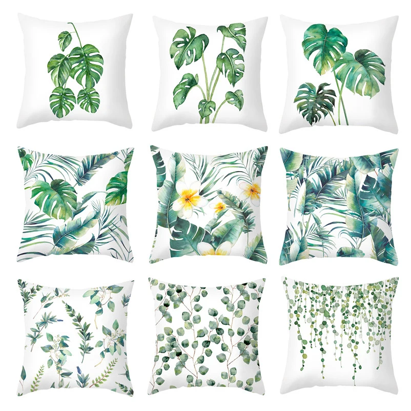 

Tropical Decoration Print Leaf Cushion Green Plant Throw Pillow for Sofa Home Decorative Pillowcase