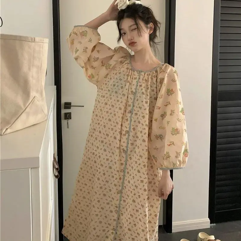 2024 New Fashion Women\'s Spring Autumn Korean Nightgowns Girls Sweet Loose Comfortable Night Dress Youth Leisure Sleepshirts