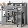 Twin Loft Bed with Desk  Wardrobe Solid Wood Loft Bed with Desk Storage High Loft Bed Frame with Bookcase Headboard and Ladder 1