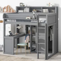 Twin Loft Bed with Desk  Wardrobe Solid Wood Loft Bed with Desk Storage High Loft Bed Frame with Bookcase Headboard and Ladder 1
