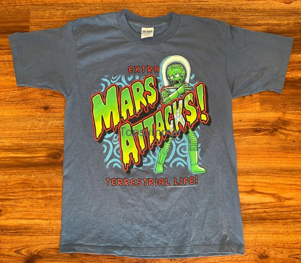 

Rare Vintage 1996 Mars Attacks Movie Promo Size Large Gray Single Stitch Shirt