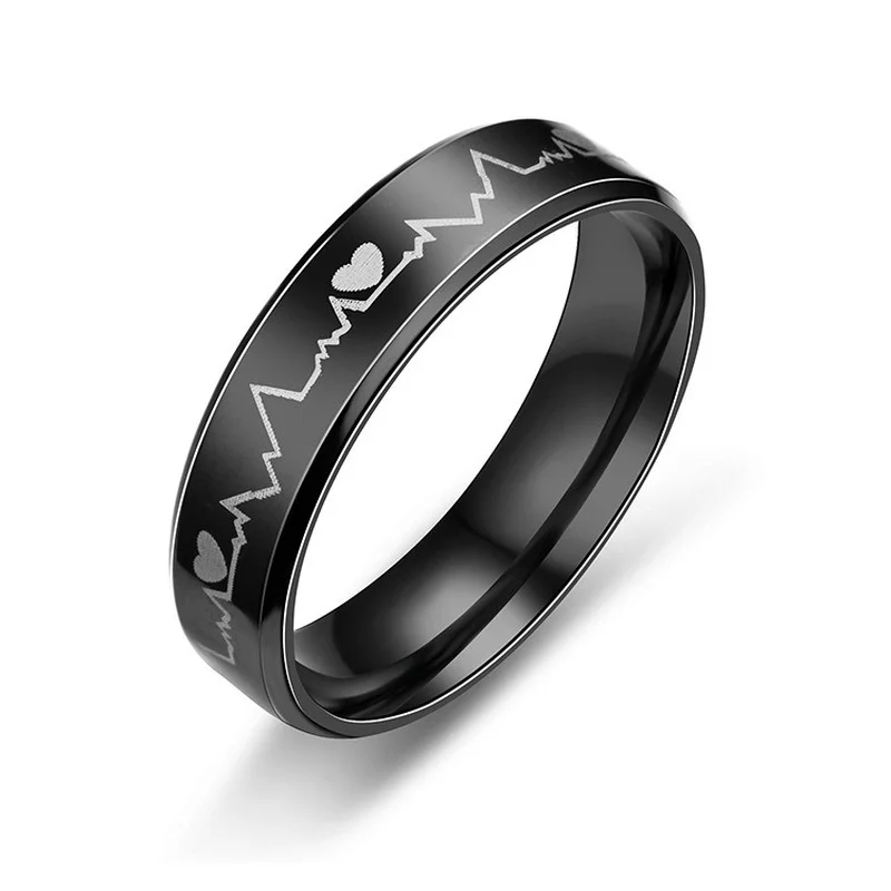 Fashion Titanium Steel ECG Love Couple Ring Korean Simple Trend Youth Boy Girl Heart Rings Jewelry Accessories Gifts 3
