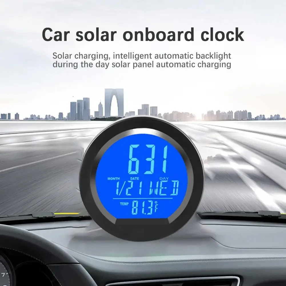 LEDSolarCarDigitalClockDateWeekThermometerLCDLuminousDisplay
