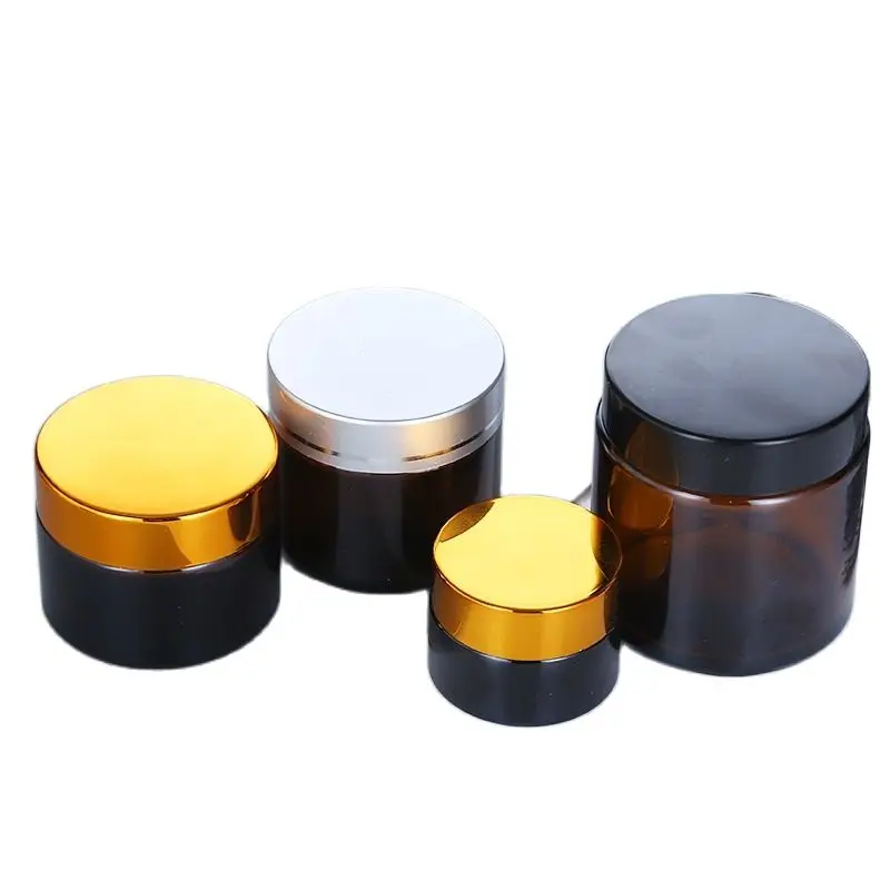 

5g 10g 15g 20g 30g 50g Amber Brown Cosmetic Glass Jars Gold Silver Black Lid Empty Makeup Containers Skincare Cream Pots 10pcs