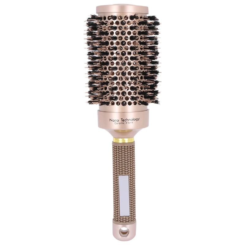 

Round Barrel Hair Brush With Simulation Boar Bristle, For Hair Drying, Styling, Curling, Gold (2.1 Inch)