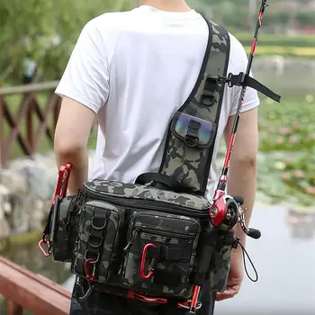 Fishing Waist Pack Sling Bag Lures Gear Tackle Storage Rod Holder Water-Resistant Cross Body Pouch Fly Fishing Bag Lightweight 4