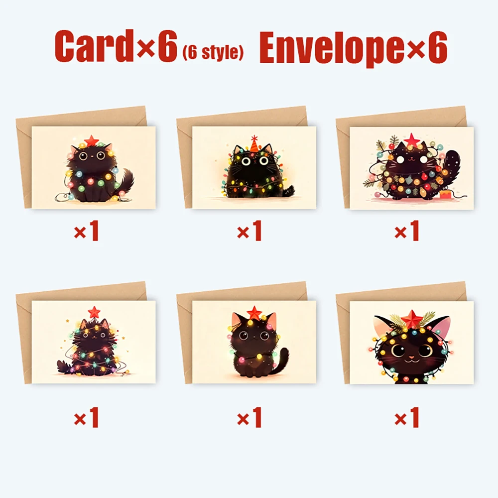Charming Cat-Themed Greeting Card Set - Pack of 6 Cards with Envelopes