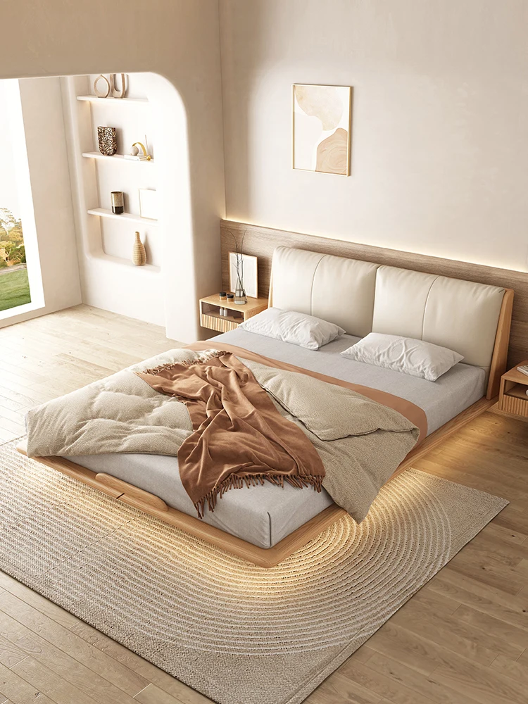 

Solid wood suspension bed Nordic simple 1.5 meters log Japanese double master bed 1.8 ash wood furniture tatami bed