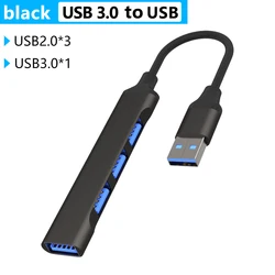 Premium USB C Hub Multi-Port Adapter - 3/4 Port USB Splitter with OTG Functionality for Enhanced Connectivity (USB 3.0 Black)