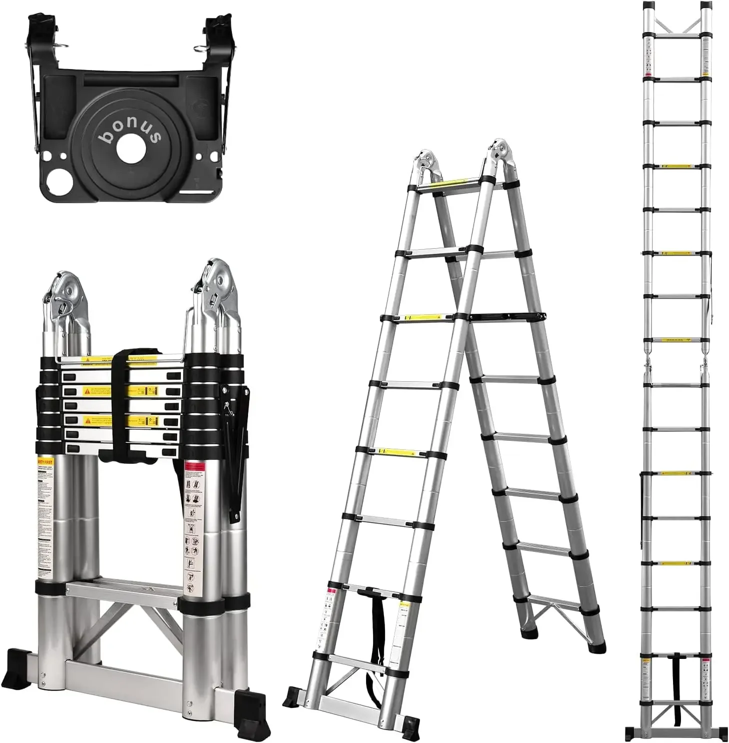 

Телескопическая лестница с рамой, компактная алюминиевая удлинительная лестница длиной 16,5 футов, портативная телескопическая лестница для домов на колесах для кемпинга и поездок