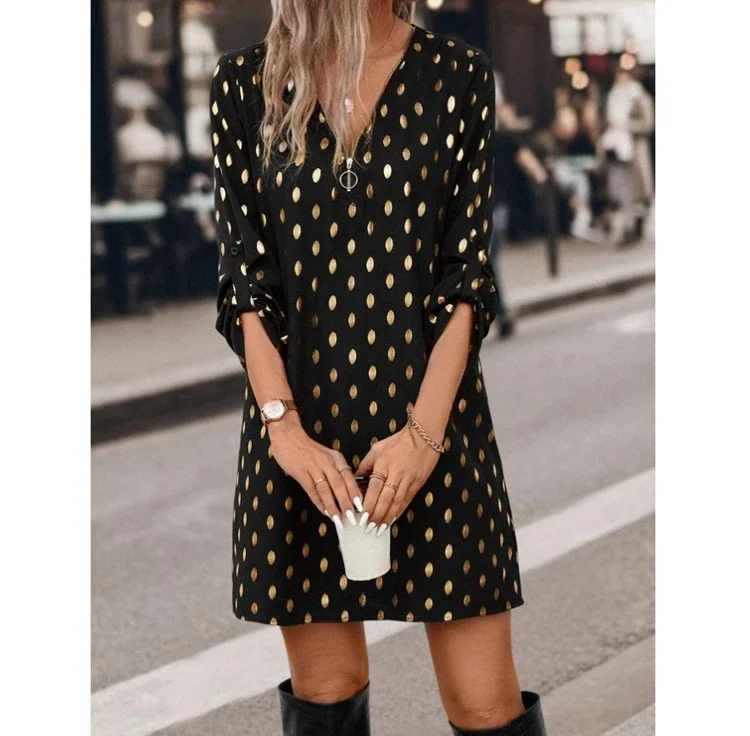 

Long Sleeve Dresses Women Streetwear Fashion Round Neck Zippered Polka Dot Pullover Y2k Dress for Female 2024 Spring and Summer