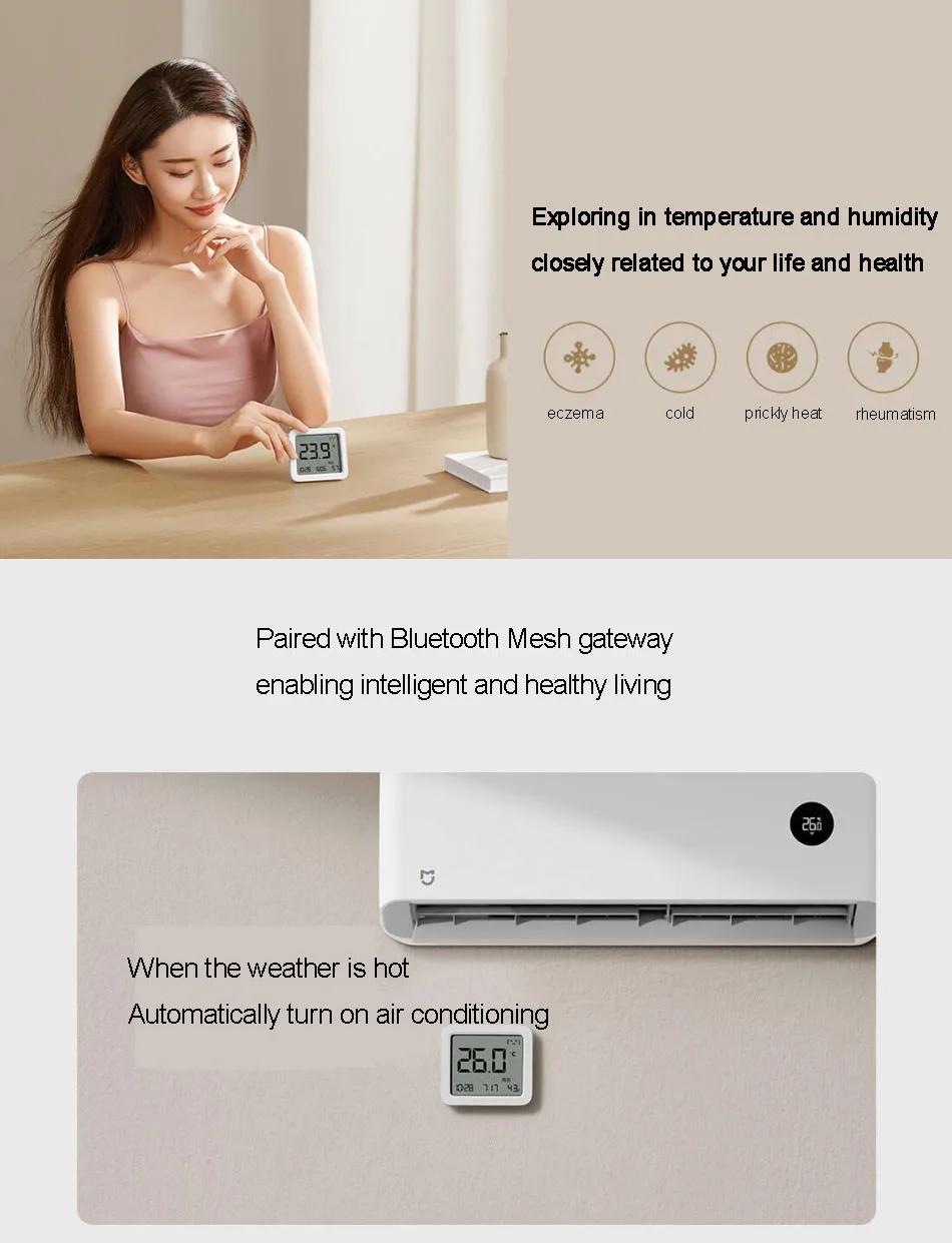 Smart thermometer Xiaomi Mijia Bluetooth 3 wireless digital hygrometer temperature and humidity work with Mijia APP