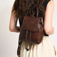 Artistic Brown Miniature Drawstring Women's Backpack Spring Summer 2025 New Style Versatile Retro Single Shoulder Bag