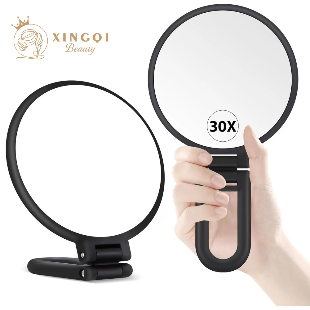 13cm double sided hand held mirror with handle for makeup magnifier 10x 15x 20x 30x vanity traveling mirrors with stand makeup mirror,magnifying mirror,hand holding mirror