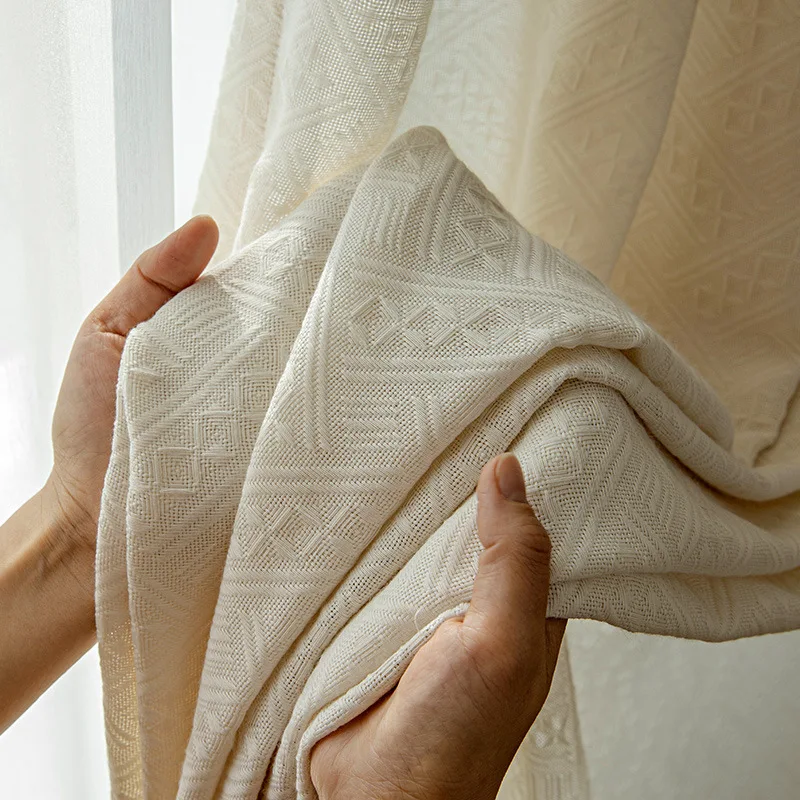 

Nordic Simple Curtains for Living Dining Room Bedroom Beige Linen High-grade Opaque Balcony Kitchen Hotel Custom Size