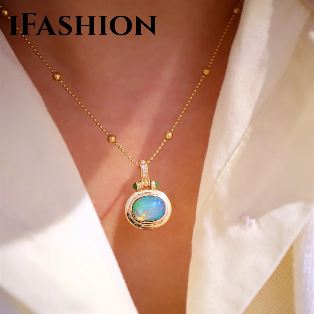 

IFASHION алмаз опал жадеит цепочка ожерелья правда 18K чистое золото