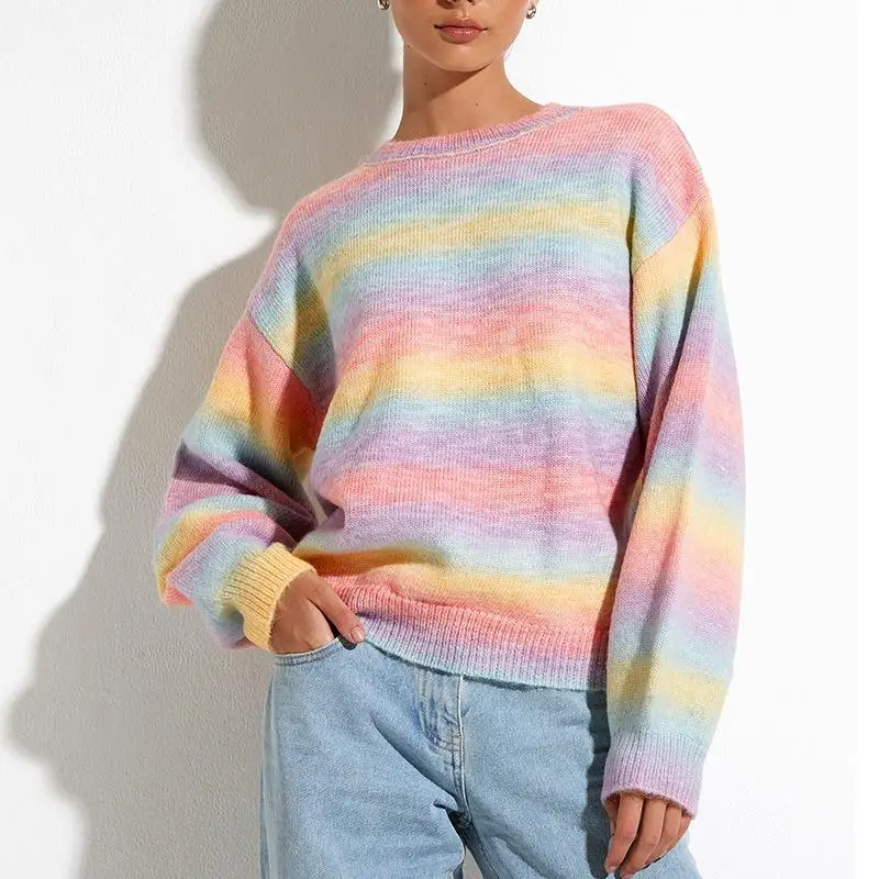 2022-autumn-winter-rainbow-grandient-sweater-loose-o-neck-long-sleeve-pullover-women