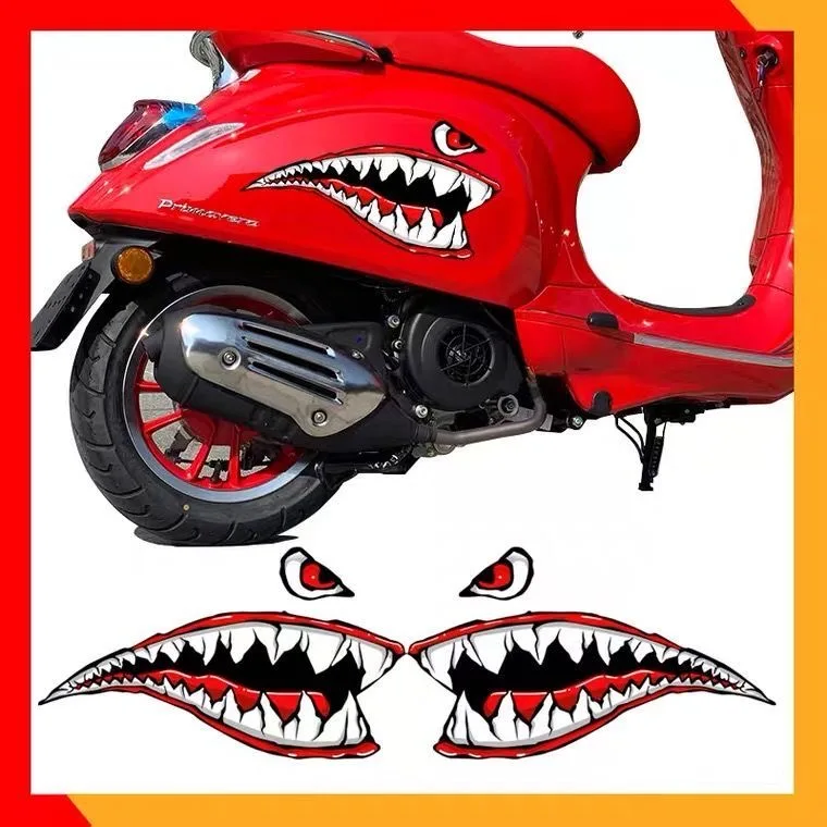 2Pcs Shark Reflective Stickers Motorcycle Decorative Shock Stickers for Frame Scooter Car Bicycle Modified Accessories 2pcs filters for water hammer for handyforce electric broom ram 2761 2759 vacuum cleaner part accessories floor sweeper filters