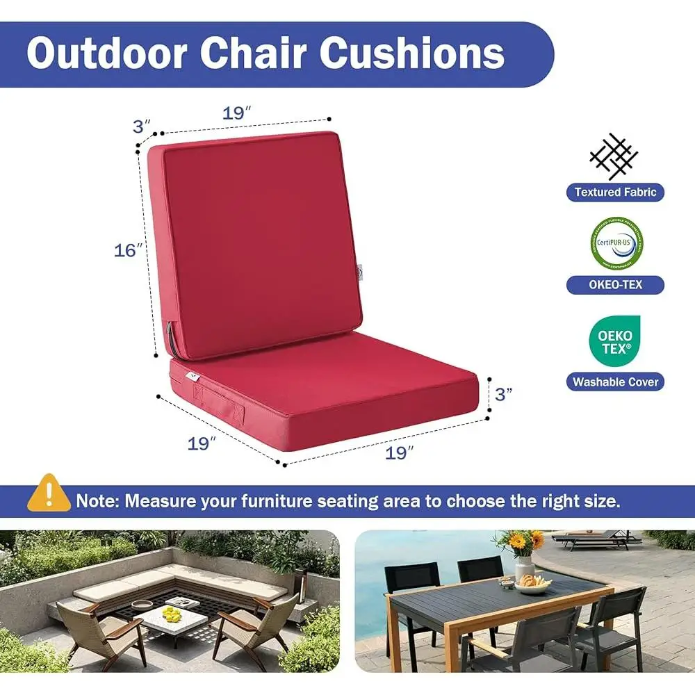 Outdoor Waterproof Fade Resistant Deep Seat Cushions Set 19x19x3 In Soft Foam Backrest Patio Furniture Accessories 3