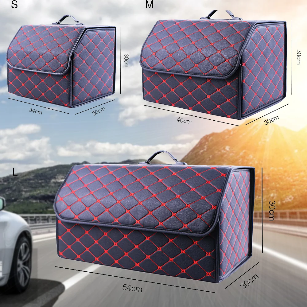 Car Trunk Organizer Box Large Capacity Auto Multiuse Tools Storage Bag Stowing Tidying Leather