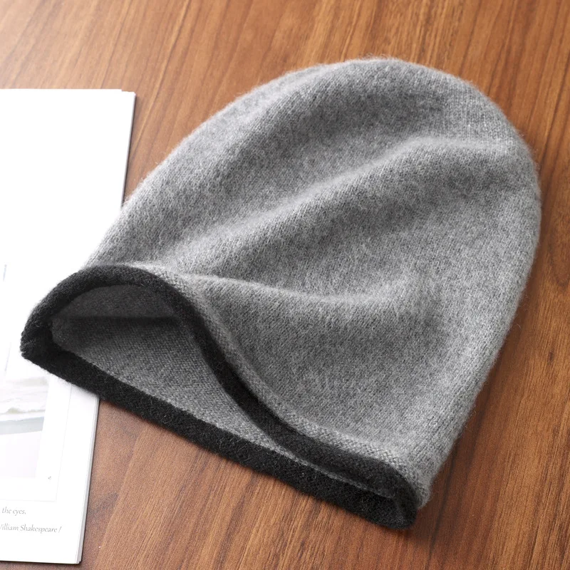 2025 New Women's Soft Warm Bean Hat Winter Hat Regardless of Gender 100% Merino Wool Knitted Fashion Outdoor Curly-brimmed Hat
